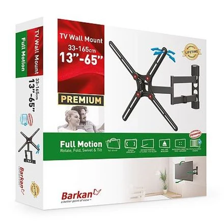 Laikiklis BARKAN BM343 13"-65" lygiam/lenktam TV, 4 lankstu, sieninis, juodas