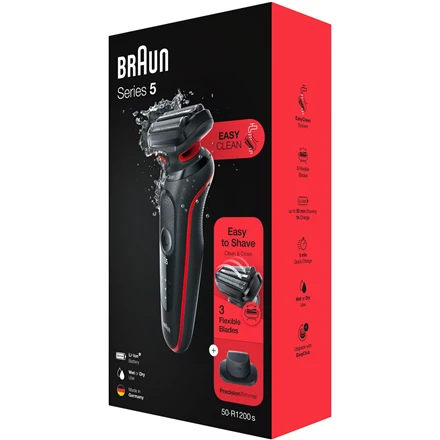 Braun | Shaver | 51-R1200s | Operating time (max) 50 min | Wet & Dry | Juodas/Raudona