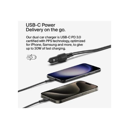 Belkinas | BOOST CHARGE 42w-30w USB-C PD PPS + 12w USB-A automobilinis įkroviklis, | CCB005btBK