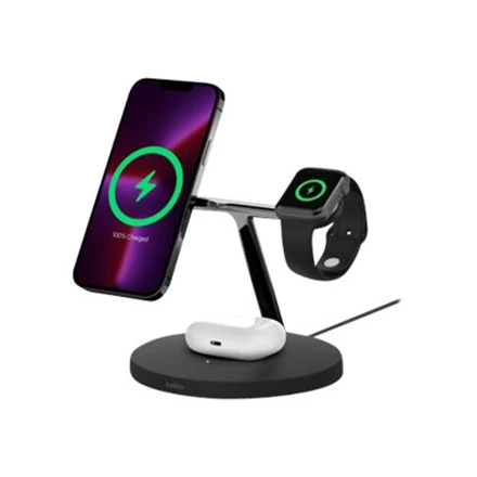 Belkinas | Pro MagSafe 3in1 belaidis įkrovimo stovas + kintamosios srovės maitinimo adapteris | PAdidinkite įkrovimą