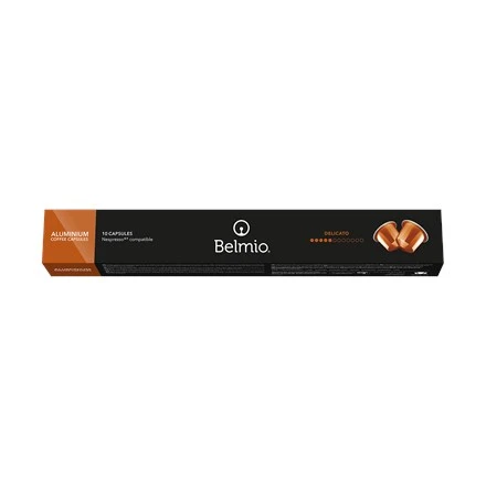 Belmoca Belmio Sleeve Lungo Delicato kavos kapsulės Nespresso kavos aparatams, 10 aliuminio kapsulių, Kavos stiprumas 5/12