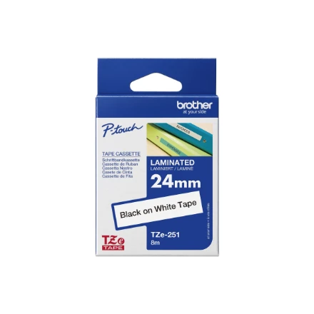 Brother | TZ-251 Laminated Tape | Juodas on Baltas | TZe | 8 m | 2.4 cm