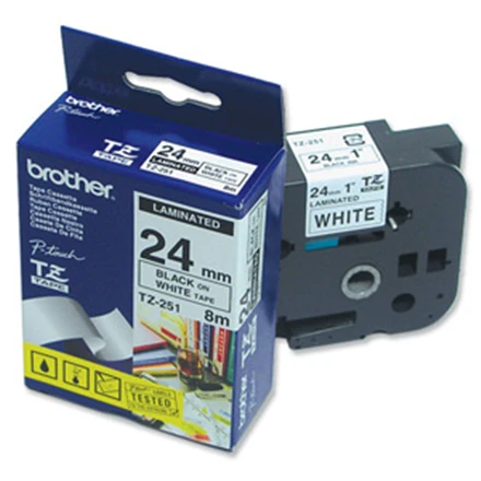 Brother | TZ-251 Laminated Tape | Juodas on Baltas | TZe | 8 m | 2.4 cm