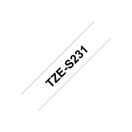 Brother | TZ-S231 Strong Adhesive Laminated Tape | Juodas on Baltas | TZe | 8 m | 1.2 cm