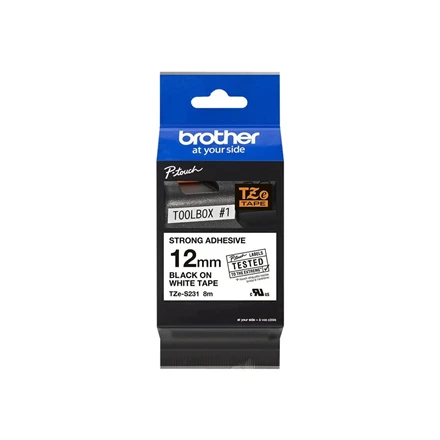 Brother | TZ-S231 Strong Adhesive Laminated Tape | Juodas on Baltas | TZe | 8 m | 1.2 cm