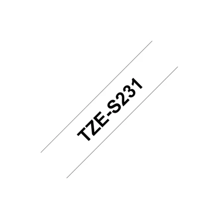 Brother | TZ-S231 Strong Adhesive Laminated Tape | Juodas on Baltas | TZe | 8 m | 1.2 cm