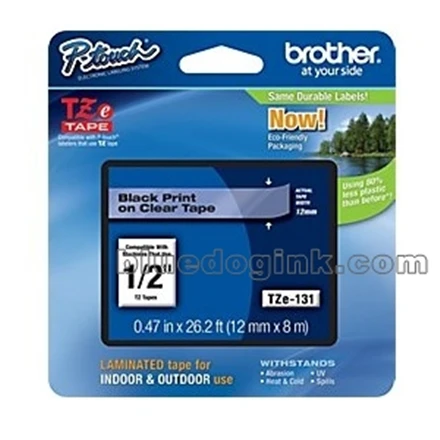 Brother Brolis | TZe-131 laminuota juosta | Juodas ant Clear | TZe | 8 m | 1,2 cm