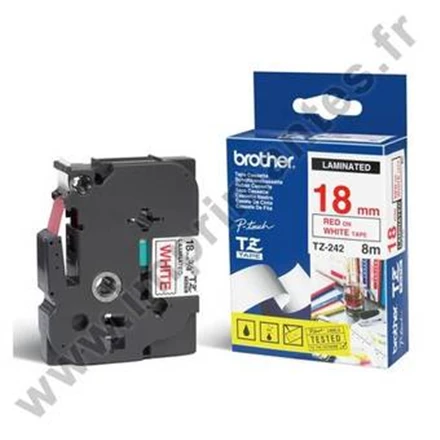Brother Brolis | TZe-242 laminuota juosta | Raudona ant Balto | TZ | 8 m | 1,8 cm