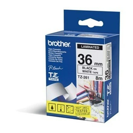 Brother | TZe-261 Laminated Tape | Juodas on Baltas | TZe | 8 m | 3.6 cm