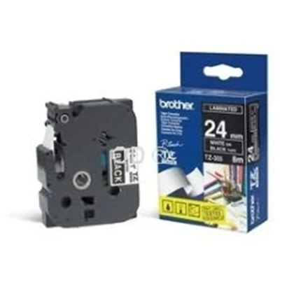Brother | TZe-355 Laminated Tape | Baltas on Juodas | TZe | 8 m | 2.4 cm
