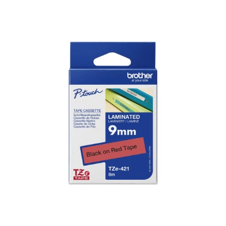 Brother | TZe-421 Laminated Tape | Juodas on Raudona | TZe | 8 m | 9 cm