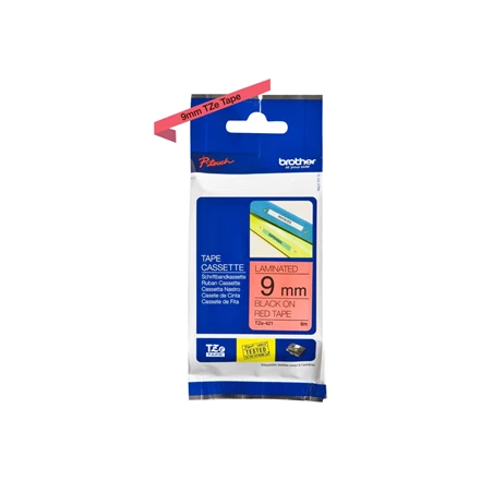 Brother | TZe-421 Laminated Tape | Juodas on Raudona | TZe | 8 m | 9 cm