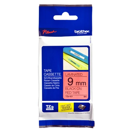 Brother | TZe-421 Laminated Tape | Juodas on Raudona | TZe | 8 m | 9 cm