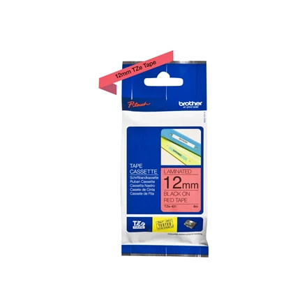 Brother | TZE-431 Laminated Tape | Juodas on Raudona | TZe | 8 m | 1.2 cm