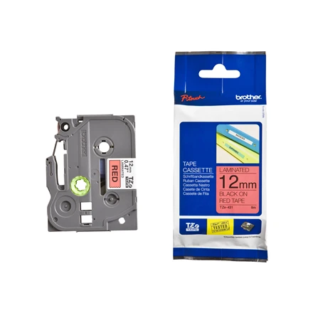 Brother | TZE-431 Laminated Tape | Juodas on Raudona | TZe | 8 m | 1.2 cm