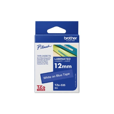 Brother | TZe-535 Laminated tape | Baltas on Mėlyna | TZe | 8 m | 1.2 cm