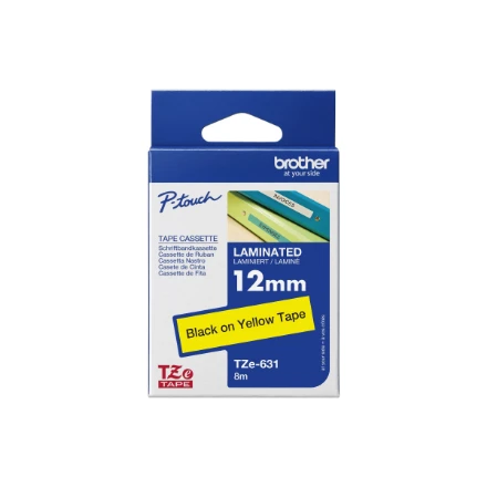 Brother | TZe-631 Laminated Tape | Juodas on Geltona | TZe | 8 m | 1.2 cm