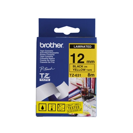 Brother | TZe-631 Laminated Tape | Juodas on Geltona | TZe | 8 m | 1.2 cm