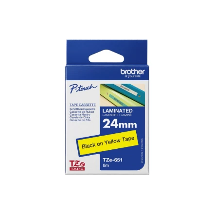 Brother | TZe-651 Laminated Tape | Juodas On Geltona | TZe | 8 m | 2.4 cm