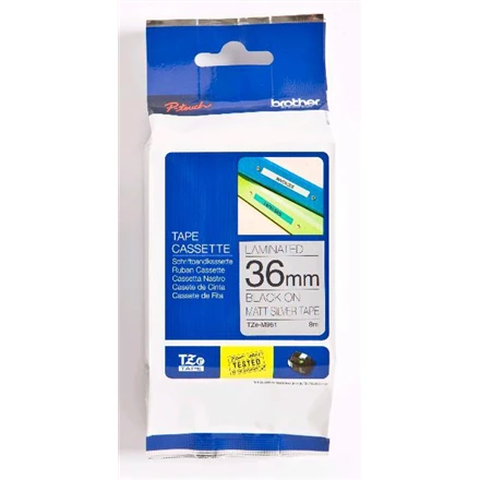 Brother TZe-M961 Metallic Matt Laminated Tape Juodas on Sidabrinis, TZe, 8 m, 3.6 cm