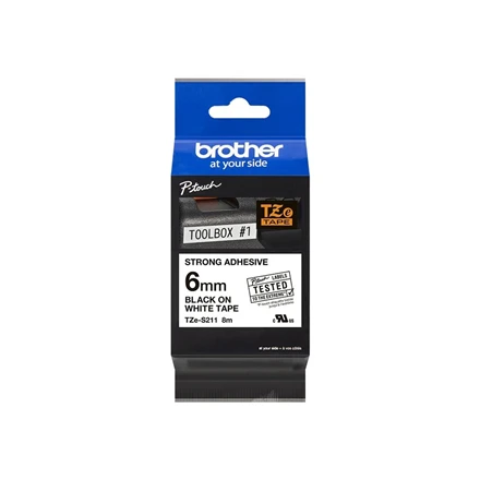 Brother | TZe-S211 Strong Adhesive Laminated Tape | Juodas on Baltas | TZe | 8 m | 6 cm