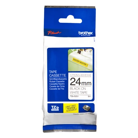 Brother | TZe-S251 Strong Adhesive Laminated Tape | Juodas on Baltas | TZe | 8 m | 2.4 cm