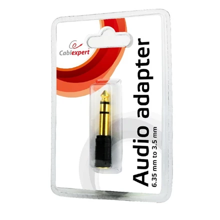 Auksinis 6.35 mm - 3.5 mm garso adapteris pakuotėje