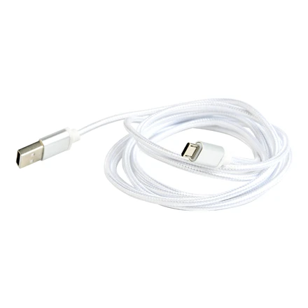 Gembird „Cablexpert“ medvilninis pintas „Micro-USB“ laidas su metalinėmis jungtimis, 1,8 m, sidabrino spalvos, lizdinėje plokštelėje | „Cablexpert“