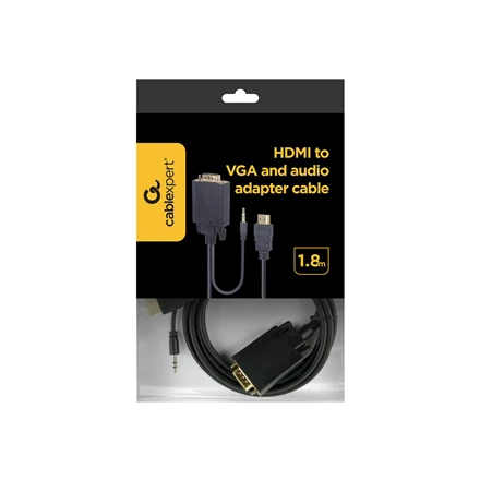 GEMBIRD A-HDMI-VGA-03-6 HDMI į VGA ir garso adapterio kabelis, vieno prievado, 1,8 m, juodas