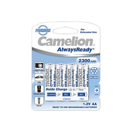 Camelion | AA/HR6 | 2300 mAh | „AlwaysReady“ įkraunamos baterijos Ni-MH | 4 vnt.