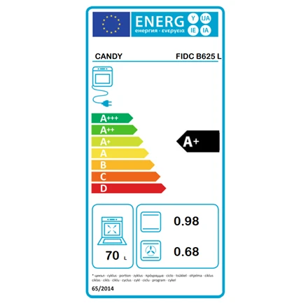 Orkaitė Candy Saldainių krosnis | FIDC B625 L | 70 L | Elektrinis | Aquaactiva | Mechaninis ir skaitmeninis laikmatis | Aukštis 59,5 cm | Plotis 59,5 cm | Baltas