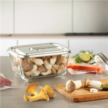 Caso stiklinis vakuuminis indas su plastikiniu dangteliu | VacuBoxx Inox XL | Skaidrus