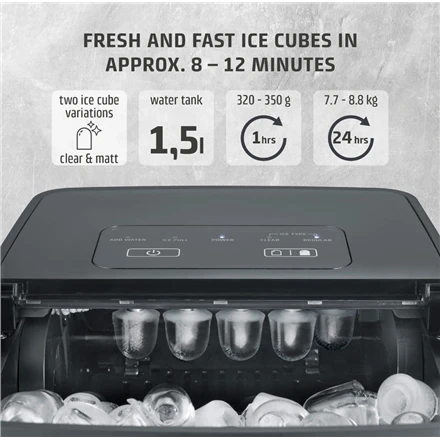 Caso ledo kubelių gaminimo aparatas | Clear Ice Advanced | Galia 130 W | Talpa 1,5 l | Matinis juodas