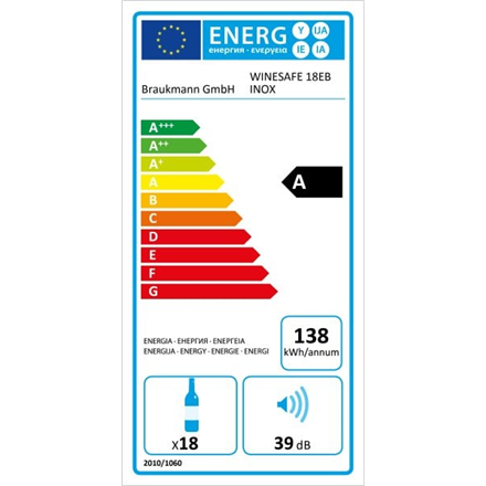Caso | Vyno šaldytuvas | WineSafe 18 EB | Energijos vartojimo efektyvumo klasė G | Įmontuojamas | Talpa iki 18 butelių | Aušinimo tipas Kompresoriaus technologija | Nerūdijantis plienas