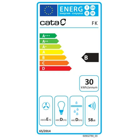 CATA gartraukis | FK SLIM 6000 WH | Įprastas | Energijos vartojimo efektyvumo klasė B | Plotis 60 cm | 162 m³/h | Mechaninis | LED | Baltas