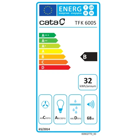 CATA gartraukis | TFK 6005 WH | Teleskopinis | Energijos vartojimo efektyvumo klasė B | Plotis 60 cm | 360 m³/h | Mechaninis | CSLED | Baltas