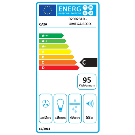 CATA gartraukis | OMEGA 600 X/M | Montuojamas ant sienos | Energijos vartojimo efektyvumo klasė C | Plotis 60 cm | 645 m³/h | Mechaninis valdymas | LED | Nerūdijantis plienas