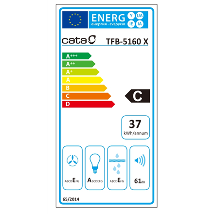CATA | Gartraukis | TFB-5160 X | Teleskopinis | Energijos vartojimo efektyvumo klasė C | Plotis 59,5 cm | 300 m³/h | Mechaninis | CSLED | Nerūdijantis plienas