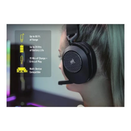 Corsair | Ausinės Žaidimams | HS65 | Belaidės | Over-Ear | Mikrofonas | Carbon | Belaidės