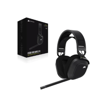 Žaidimų ausinės Corsair HS80 RGB Carbon, Juodos