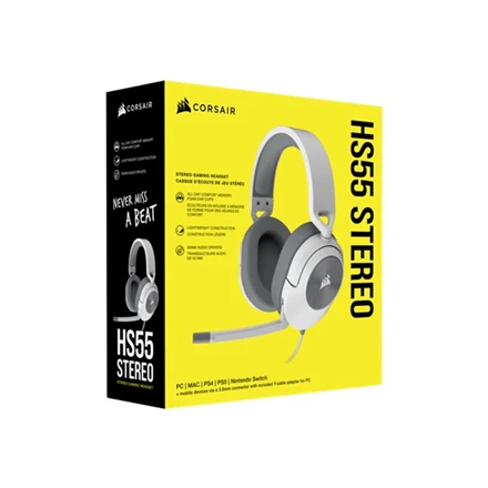 Corsair HS55  Stereo Ausinės Žaidimams mikrofonu, Baltos, su laidu, Noice canceling