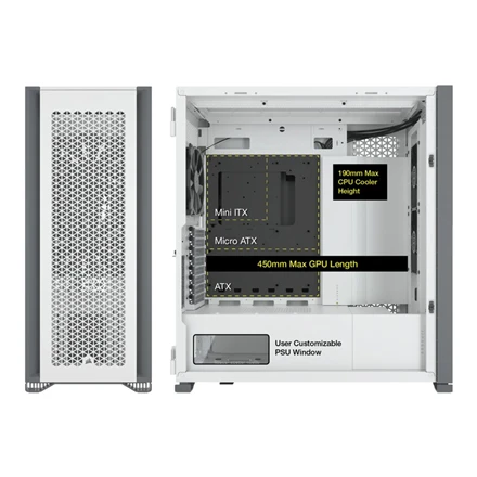 Corsair | Grūdinto stiklo PC dėklas | 7000D AIRFLOW | Šoninis langas | Baltas | Pilnas bokštas | Įtrauktas maitinimo šaltinis Nr. | ATX