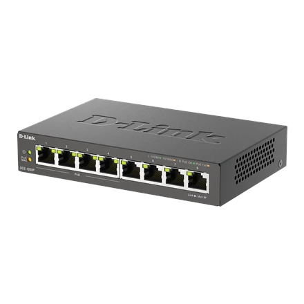 Šakotuvas Komutatorius D-Link 8x10 / 100 / 1000Mbps RJ45, 4xPoE, 52W, / DGS-1008P