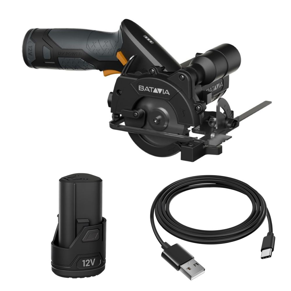 Belaidis diskinis pjūklas Batavia 7065265, 12 V, 85 mm, su 2,0 Ah akum. ir USB-C įkrovimo kabeliu aprašymas - Prekės nuotrauka