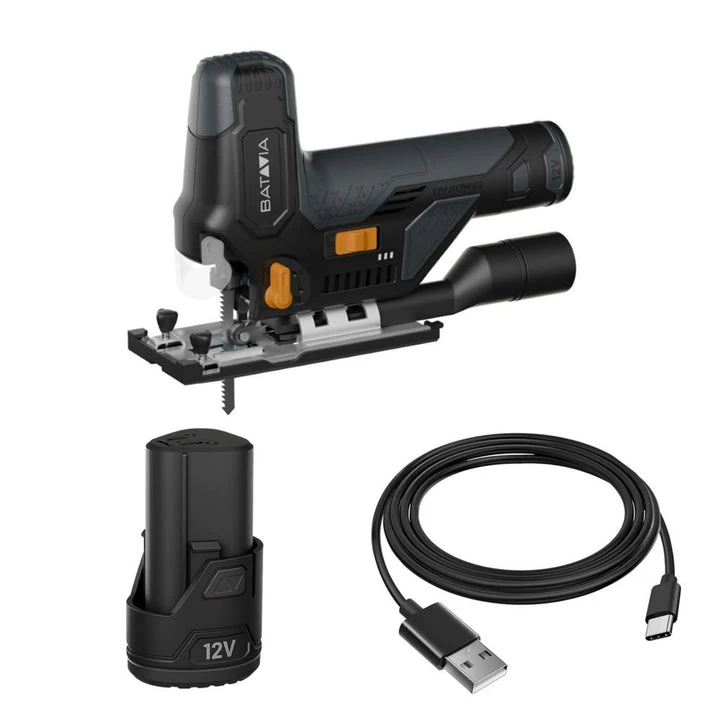Akumuliatorinis siaurapjūklis Batavia 12V – „Fixxpack 2.0“ rinkinys (su 2.0 Ah Baterija Ir USB-C įkrovimo laidu) aprašymas - Prekės nuotrauka