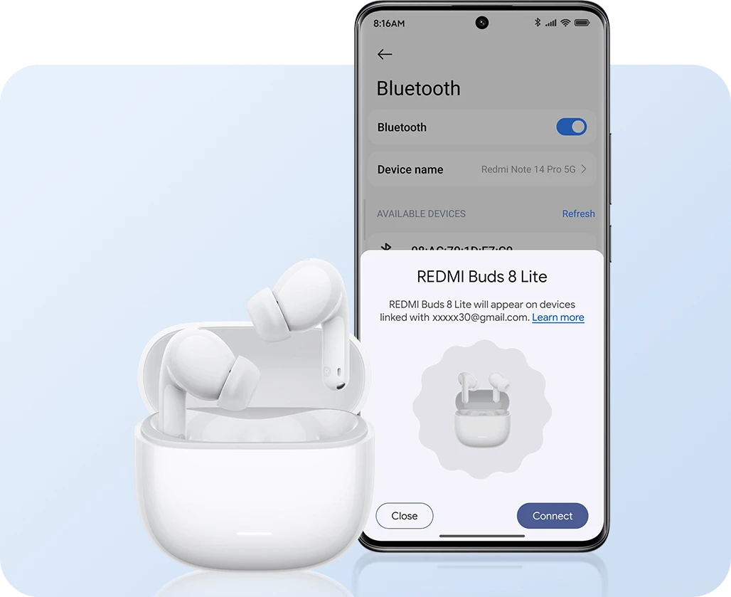 Belaidės ausinės Xiaomi REDMI Buds 8 Lite, spalva: juoda aprašymas - Prekės nuotrauka