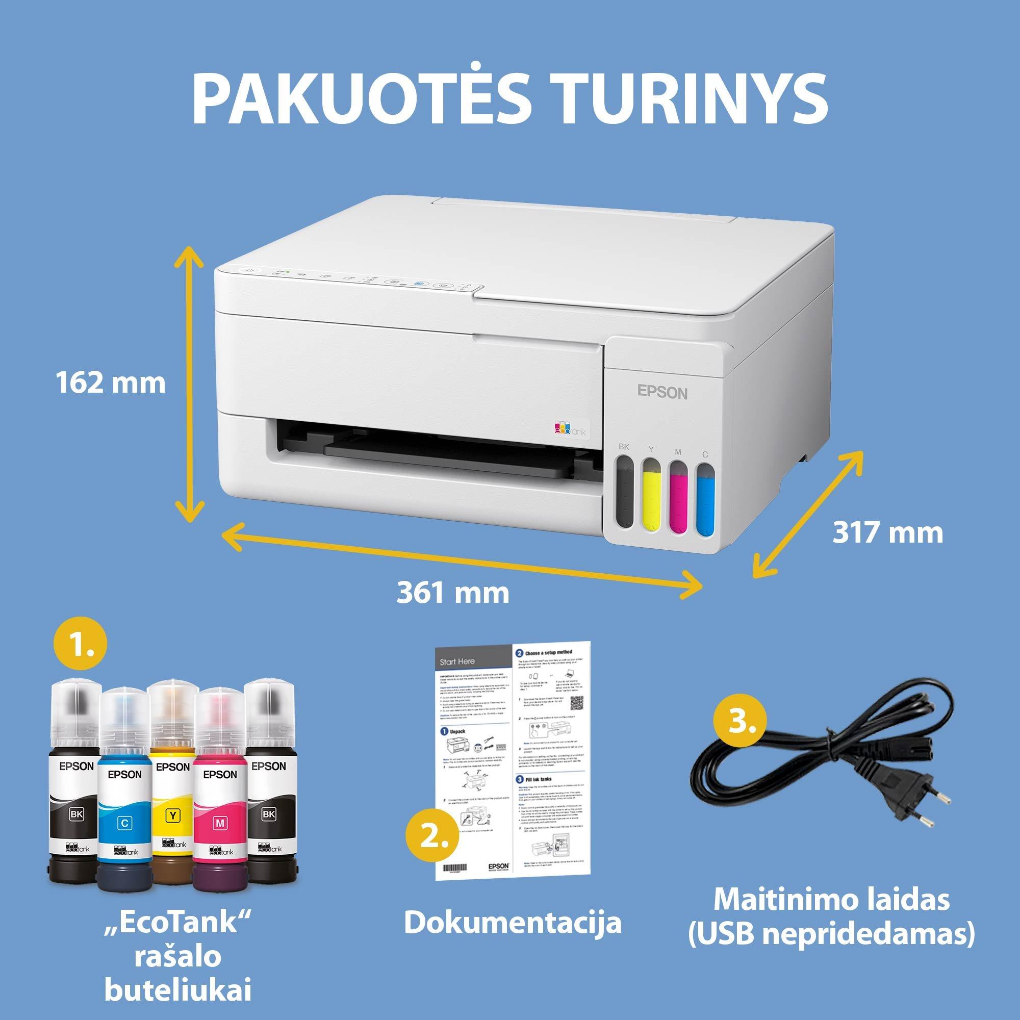 Daugiafunkcis rašalinis spausdintuvas Epson EcoTank L3356, A4, spalvotas, Wi-Fi, Wi-Fi Direct, AirPrint, baltas | C11CL62412 aprašymas - Prekės nuotrauka