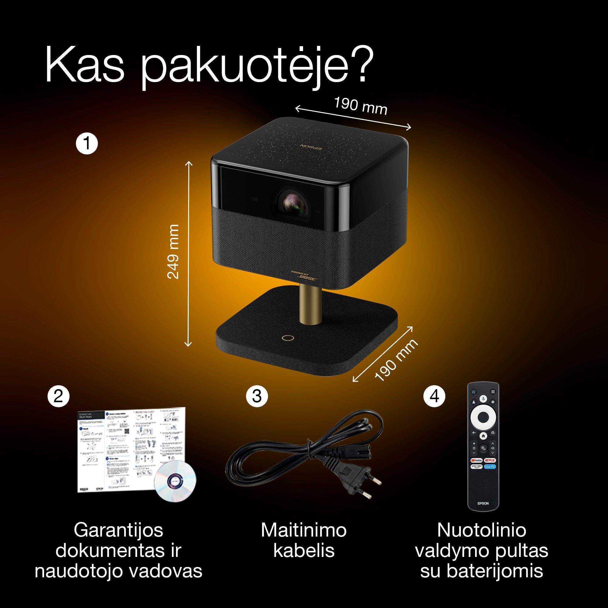 Nešiojamas projektorius Epson Lifestudio Flex Plus EF-73, juodas (V11HC16840) aprašymas - Prekės nuotrauka