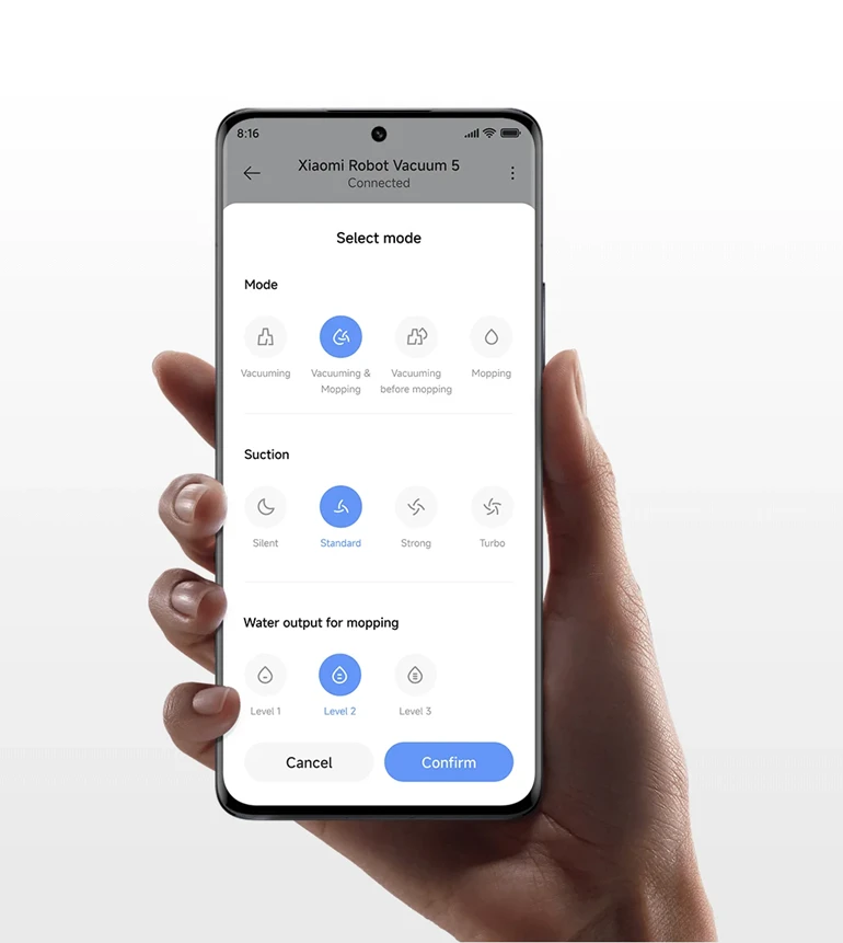 Siurblys robotas  Xiaomi Robot Vacuum 5 EU, baltos spalvos aprašymas - Prekės nuotrauka