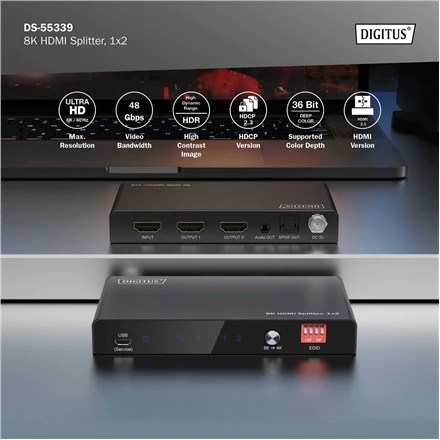 Digitus 8K HDMI Splitter, 1x2 | DS-55339 | Juodas